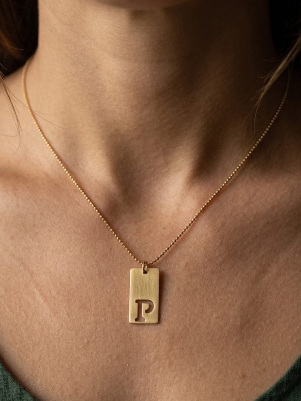 Gold Cutout Initial P Plate Pendant Necklace | Minimalist Layering Chain